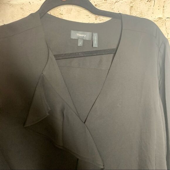 Theory Black Jastrid Modern Silk Ruffled sz Large - Picture 8 of 12